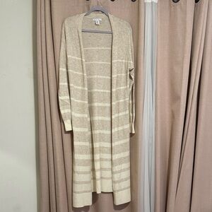 Cream Striped Long Cardigan